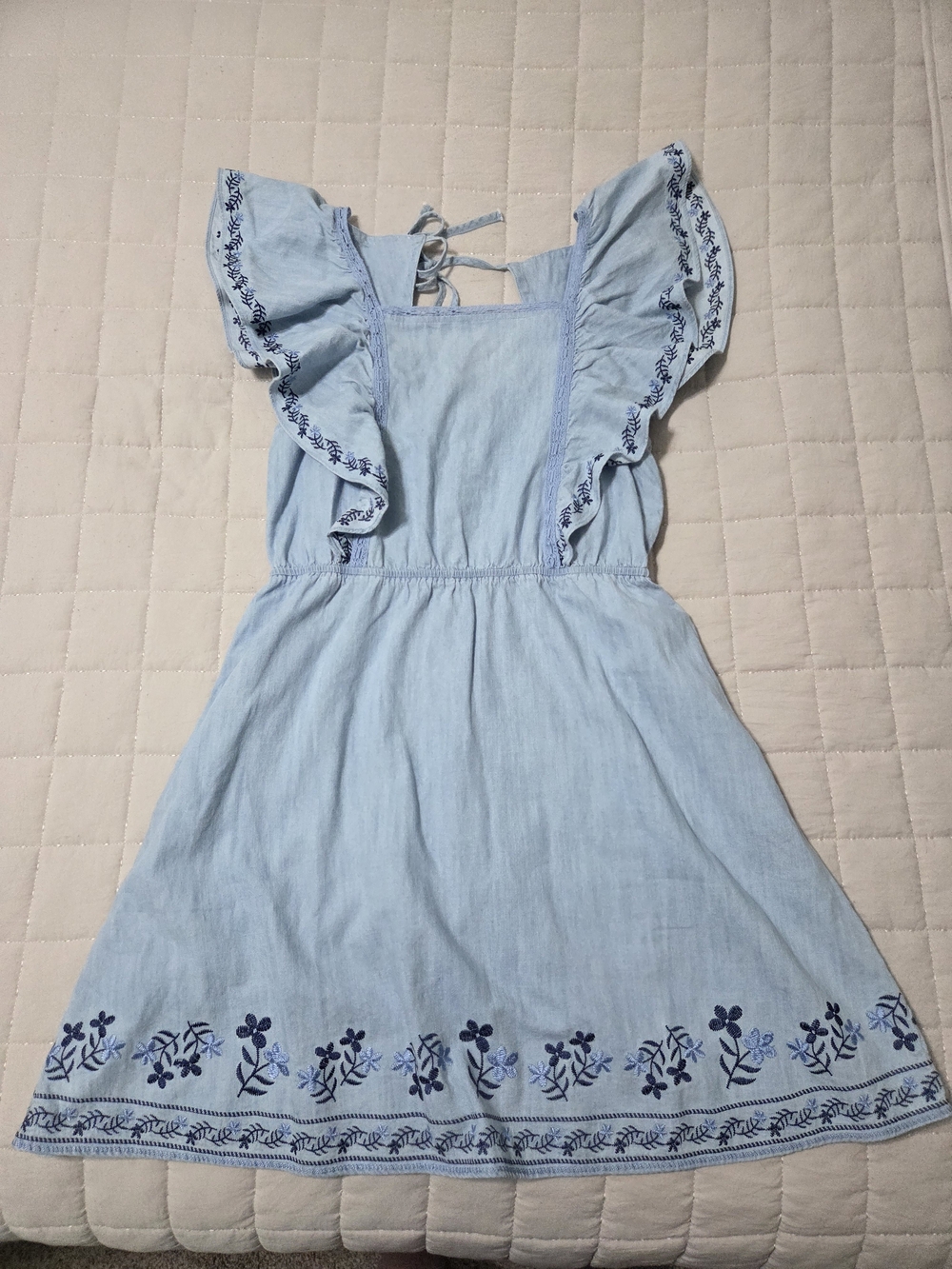 Old Navy Light Blue Embroidered Ruffle-Sleeve Casual Dress